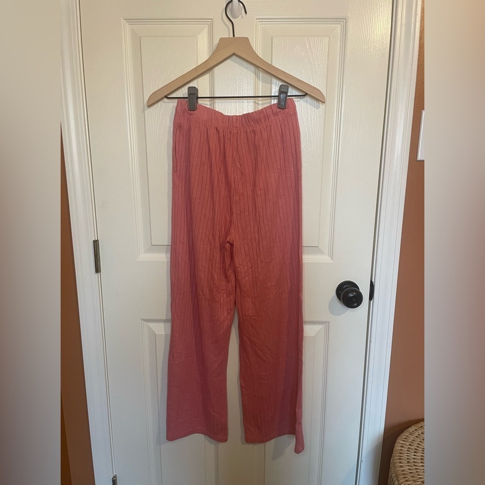 Roxy Y2K Pink Ribbed Wide Leg Lounge Pants Salted Granola Size Small - Picture 4 of 5